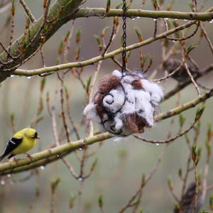 Alpaca Bird Nesting Ball: Black Metal, Natural Alpaca Fiber + Refill