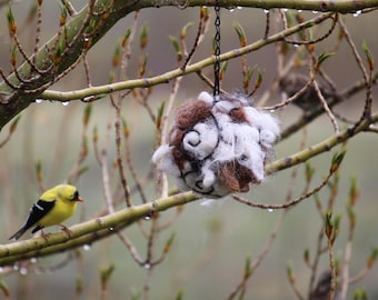 Alpaca Bird Nesting Ball: Black Metal, Natural Alpaca Fiber + Refill