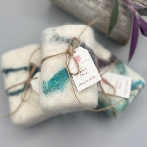 Extra Large Alpaca Felted Soap, Goat&#39;s Milk and Soya Bean Oil Soap, White and Teal