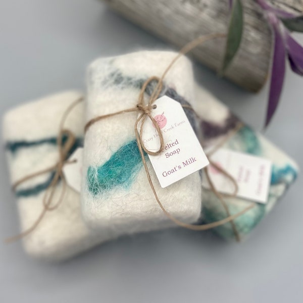 Extra Large Alpaca Felted Soap, Goat's Milk and Soya Bean Oil Soap, White and Teal