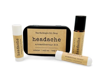 Headache Aromatherapy Kit | Aromatherapy Kit with Essential Oil Roller, Inhaler & Balm Stick | Travel and Gift Set | Migraine Tension Stress