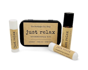 Just Relax Aromatherapy Kit with Essential Oil Roller, Inhaler & Balm Stick | Travel and Gift Set | Anxiety Stress Calming Emotional Support