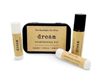 Dream Aromatherapy Kit with Essential Oil Roller, Inhaler & Balm Stick | Travel and Gift Set | Sleep Aid | Calming | Anxiety Stress | Relax
