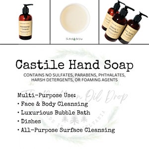 Liquid Castile Hand Soap scented with Essential Oil Multi Purpose Dish Soap Bubble Bath Cleaner Home & Housewarming Gift image 5