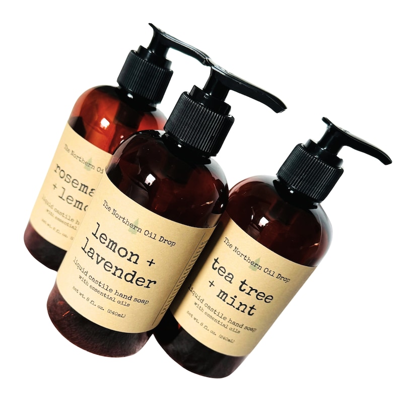 Liquid Castile Hand Soap scented with Essential Oil Multi Purpose Dish Soap Bubble Bath Cleaner Home & Housewarming Gift image 1
