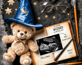A Little Wizard is on the Way, Social Media Pregnancy Announcement, Personalized Baby Boy Announcement, Baby Wizard, Witchcraft Pregnancy