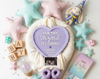 Wizard Baby Announcement, Magical Pregnancy Reveal, Editable Canva Template, Instant Download, Gender Neutral Pregnancy Reveal Photo, Magic