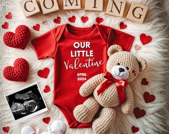 Digital Valentines Day Pregnancy Announcement Social Media, Boho Baby Editable Template Letter Board, DIY Social Media, Canva Template