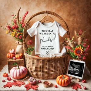 Thanksgiving Pregnancy Announcement Digital, Baby Announcement, Social Media Reveal, Digital Pregnancy Announcement, Canva Template