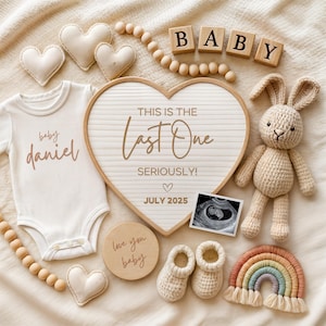 Regenbogen Baby Schwangerschaftsankündigung, Babymitteilung, digitaler Download, Social Media Reveal, bearbeitbare Vorlage, kleiner Regenbogen, Kaninchen