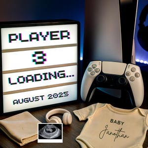 Gamer Themed Baby Announcement Sign Player 3 Loading Editable Canva Template, Console Gamer Theme, Digital Pregnancy Announcement, Baby News
