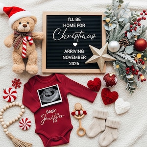 Faire-part de grossesse numérique pour Noël, faire-part de naissance prévu pour décembre, non sexiste, modèle modifiable, je serai à la maison pour Noël