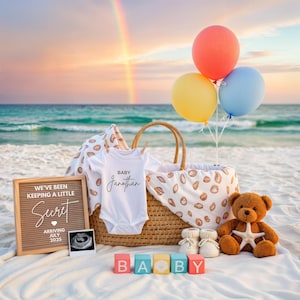 Strandzwangerschapsaankondiging, digitale zwangerschapsaankondiging, nautische babyaankondiging, Instant Download, bewerkbare sjabloon, lieve baby