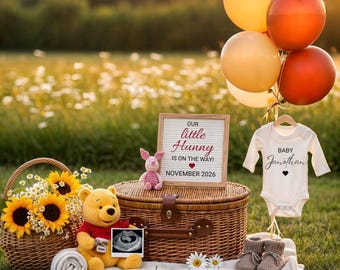 Winnie the Pooh Pregnancy Announcement, Digital Pooh Bear Baby Announce, Editable Social Media Template, Gender Neutral Reveal, Little Hunny