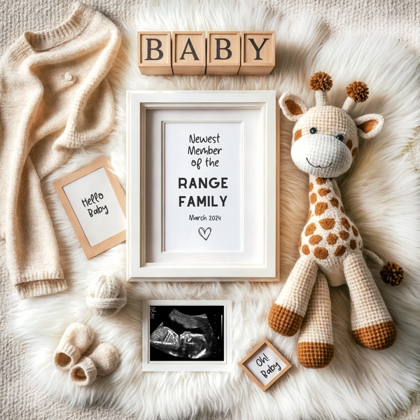 Giraffe Digital Pregnancy Announcement, Gender Neutral Baby Announcement, Canva Editable Template, Social Media Reveal, Little Secret