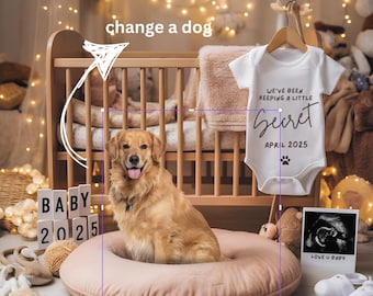 Customizable Pregnancy Announcement Template with Pet, Canva Design, Cozy Nursery Reveal Design, Digital Pregnancy Template, Editable Dog