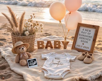 Beach Pregnancy Announcement, Digital Pregnancy Announcement, Nautical Baby Announcement, Instant Download, Editable Template, Sweet baby
