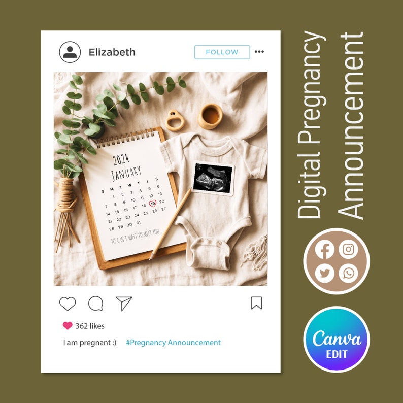 Editable January Pregnancy Announcement Calendar Template, Canva Design ...
