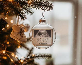 Adorno navideño con foto de ultrasonido/Plantilla para anuncio de nacimiento (Descarga digital)