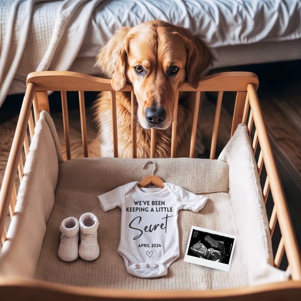 Customizable Pregnancy Announcement Template with Pet, Canva Design, Cozy Nursery Reveal Design, Digital Pregnancy Announcement