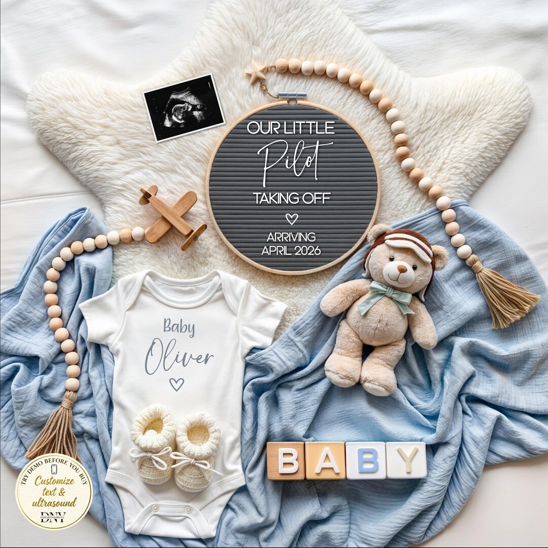 Pilot Announcement Example Pilot Baby Announcement Template, Neutral Pregnancy Reveal, Ultrasound ...