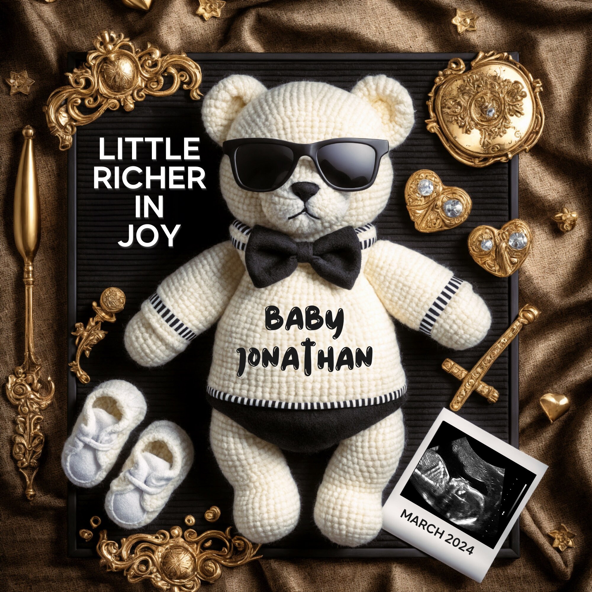 Luxe Baby Announcement Template, Awaiting Our Greatest Treasure, Digital Pregnancy Announcement, Canva Template, Social Media Reveal