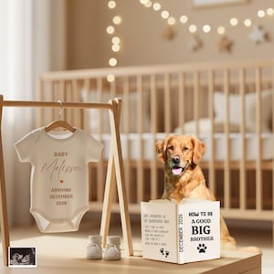 Custom Pet Photo Pregnancy Announcement • Book-Cover + Onesie + Ultrasound • Editable Canva Template • Instant Download • Big Brother Dog