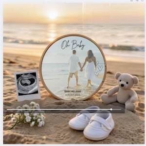 Pregnancy Announcement Mirror Video, Oh Baby Round Mirror For Announcing Baby, Editable Canva Reel, Of New Baby, Pregnancy Video, Beach