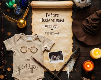 Wizard Digital Pregnancy Announcement, Magical Baby Announcement, Social Media Reveal, Little Wizard Baby on the Way, Gender Reveal Template