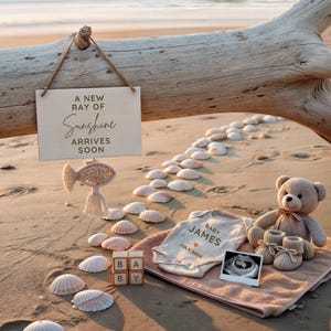 Strandzwangerschapsaankondiging, digitale zwangerschapsaankondiging, nautische babyaankondiging, Instant Download, bewerkbare sjabloon, lieve baby