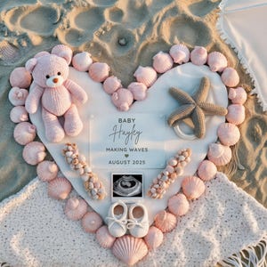 Strandzwangerschapsaankondiging, digitale zwangerschapsaankondiging, nautische babyaankondiging, Instant Download, bewerkbare sjabloon, lieve baby