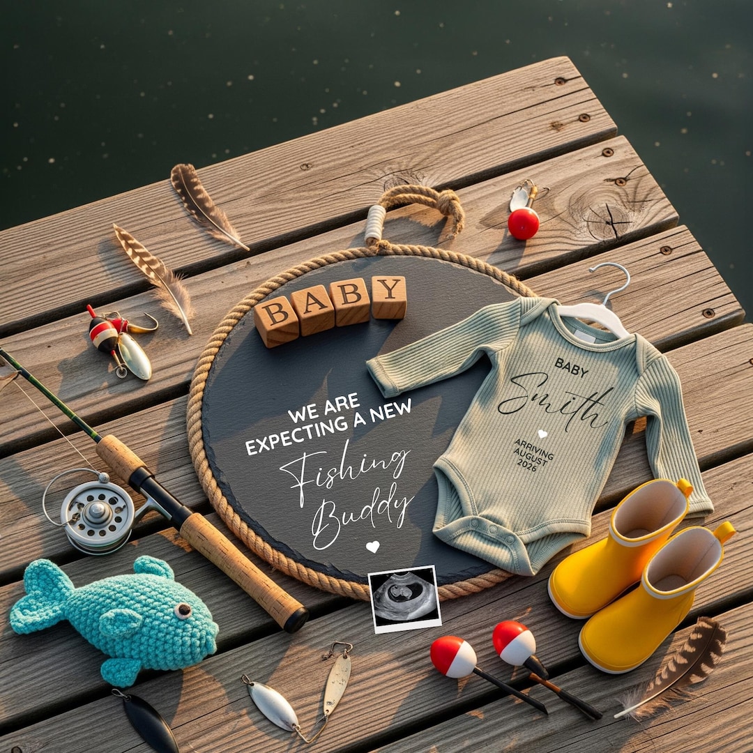 Fishing Pregnancy Announcement Digital Template, Lake Fishing Buddy ...