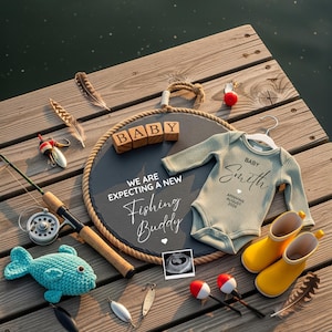 Fishing Pregnancy Announcement Digital Template, Lake Fishing Buddy Pregnancy Announce, Fishing Baby Reveal Social Media, Canva Editable