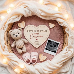 Digital Valentine Pregnancy Announcement “Love Is Growing” – Pink Heart Baby Reveal Canva Template | Instant Download, Valentine Baby Reveal