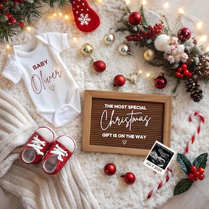 Christmas Pregnancy Announcement Template, Editable Canva Holiday Reveal, Festive Baby Announcement Idea, Holiday Baby Reveal Board