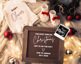 Boho Christmas Pregnancy Announcement, Neutral Social Media Template (Digital Download)