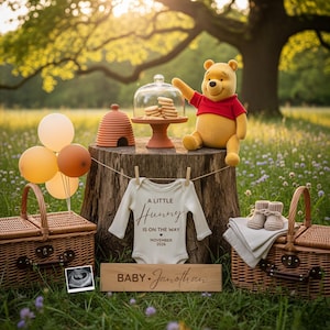 Winnie the Pooh Pregnancy Announcement, Digital Pooh Bear Baby Announce, Editable Social Media Template, Gender Neutral Reveal, Little Hunny