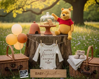 Winnie the Pooh Pregnancy Announcement, Editable Social Media Template (Digital)