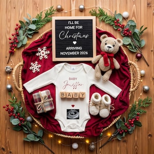 de Faire-part de Noël pour bébé | Révélateur de grossesse numérique neutre modifiable | Conception de faire-part de bébé sur les réseaux sociaux pour les fêtes