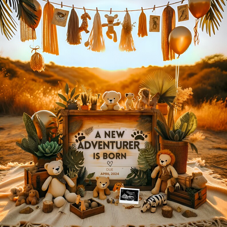 A New Adventurer is Born Safari Baby Announcement Templates Etsy