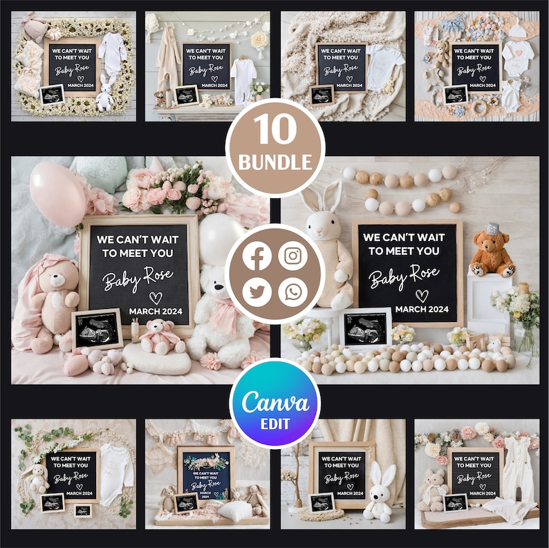 Sweet Arrival 10piece Pregnancy Announcement Template Bundle Etsy UK