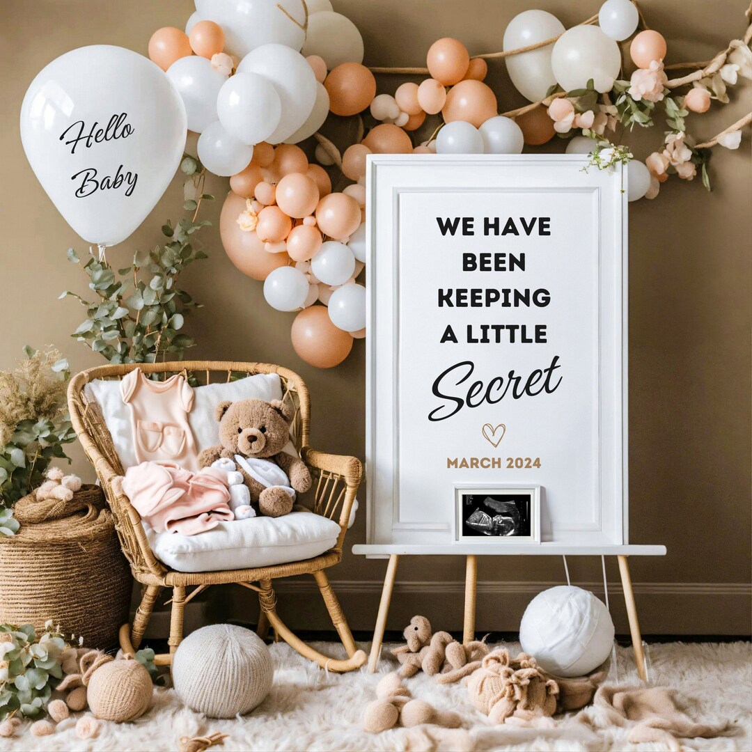 Secret Baby Announcement Canva Template, Cozy Nursery Reveal Design ...