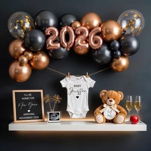 New Year Baby Announcement Template | Neutral Digital Pregnancy Reveal Canva Design | Editable Social Media Baby Announcement for 2026