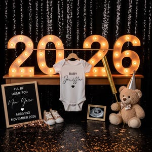 New Year Baby Announcement Template 2026 | Editable Canva Digital Pregnancy Reveal | Holiday Gender Neutral Social Media Baby Announcement