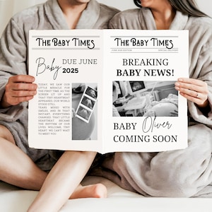 妊娠発表新聞、Canva 新聞妊娠発表、両面新聞出産発表、新聞ベビーシャワー