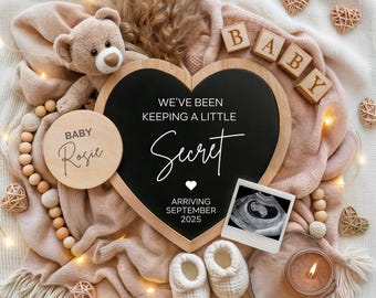 Boho Bear Pregnancy Announcement, Editable Template (Digital Download)