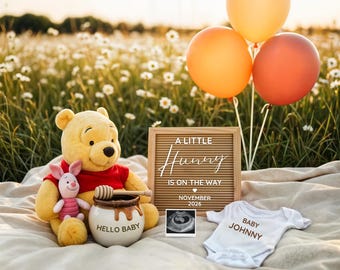 Winnie the Pooh Pregnancy Announcement, Little Hunny Baby Reveal (Digital Template)