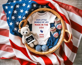 Pregnancy Announcement Template, Made in the USA - Baby Pregnancy Announcement, Patriotic Newborn Reveal, Editable Canva Template, American