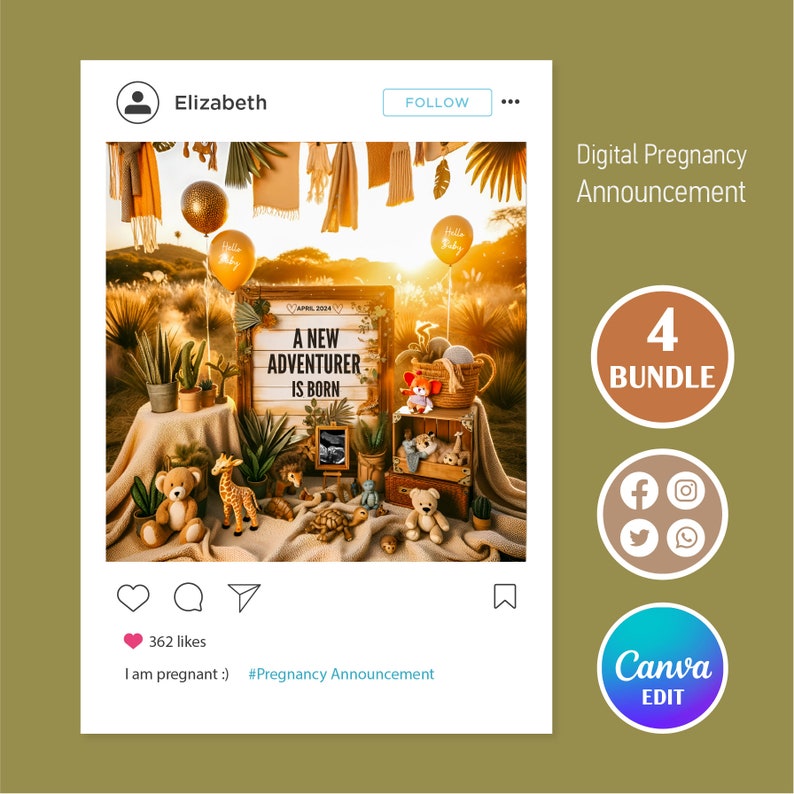 A New Adventurer is Born Safari Baby Announcement Templates Etsy