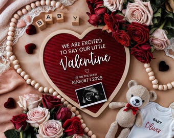Valentines Day Pregnancy Announcement Digital Baby Announcement Editable Instant Download Girl Gender Reveal Boy Little Valentine Flowers
